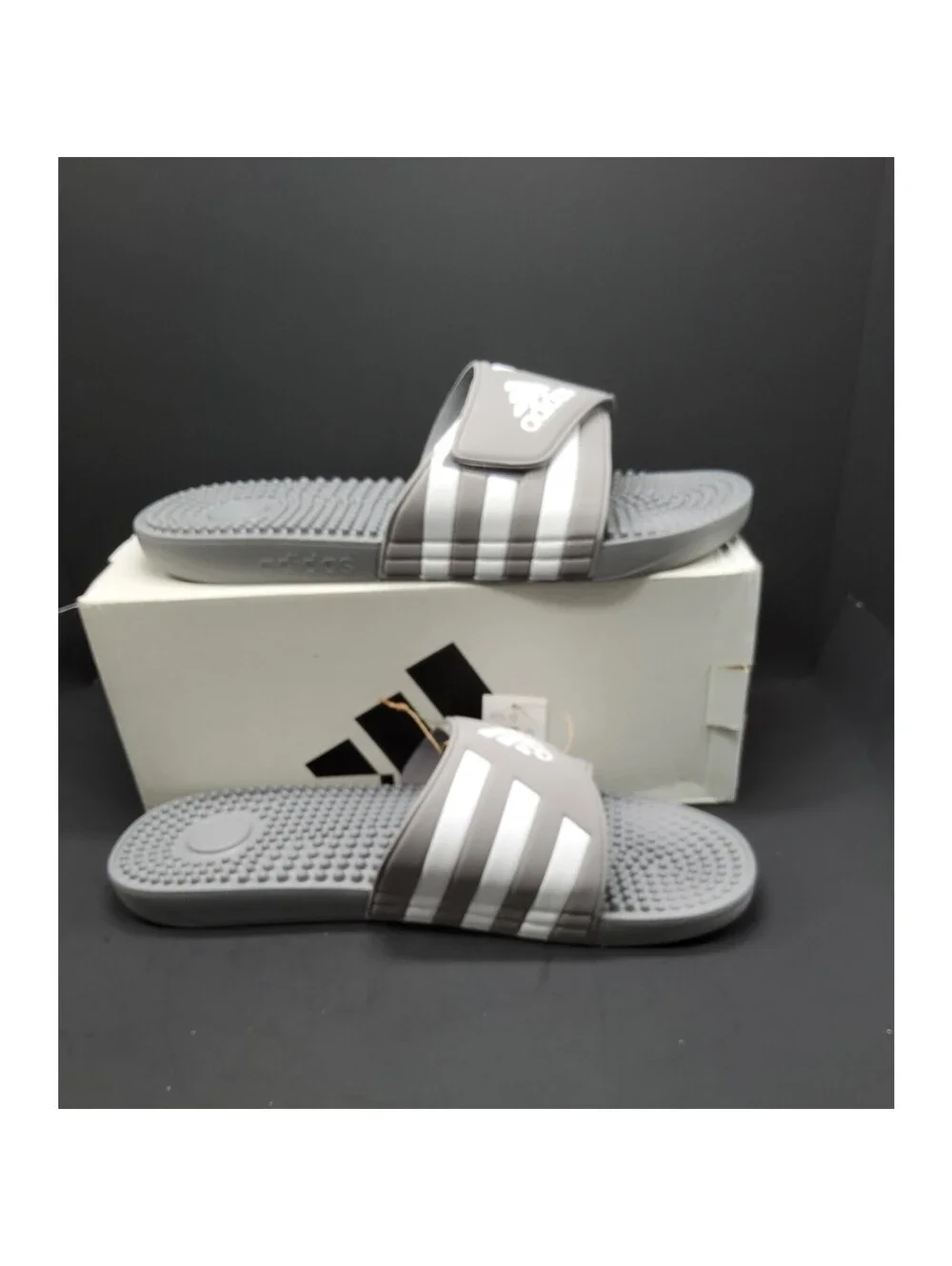 NEW Adidas Men's Adissage Grey Comfort Slip On Slides Sandals Size 18